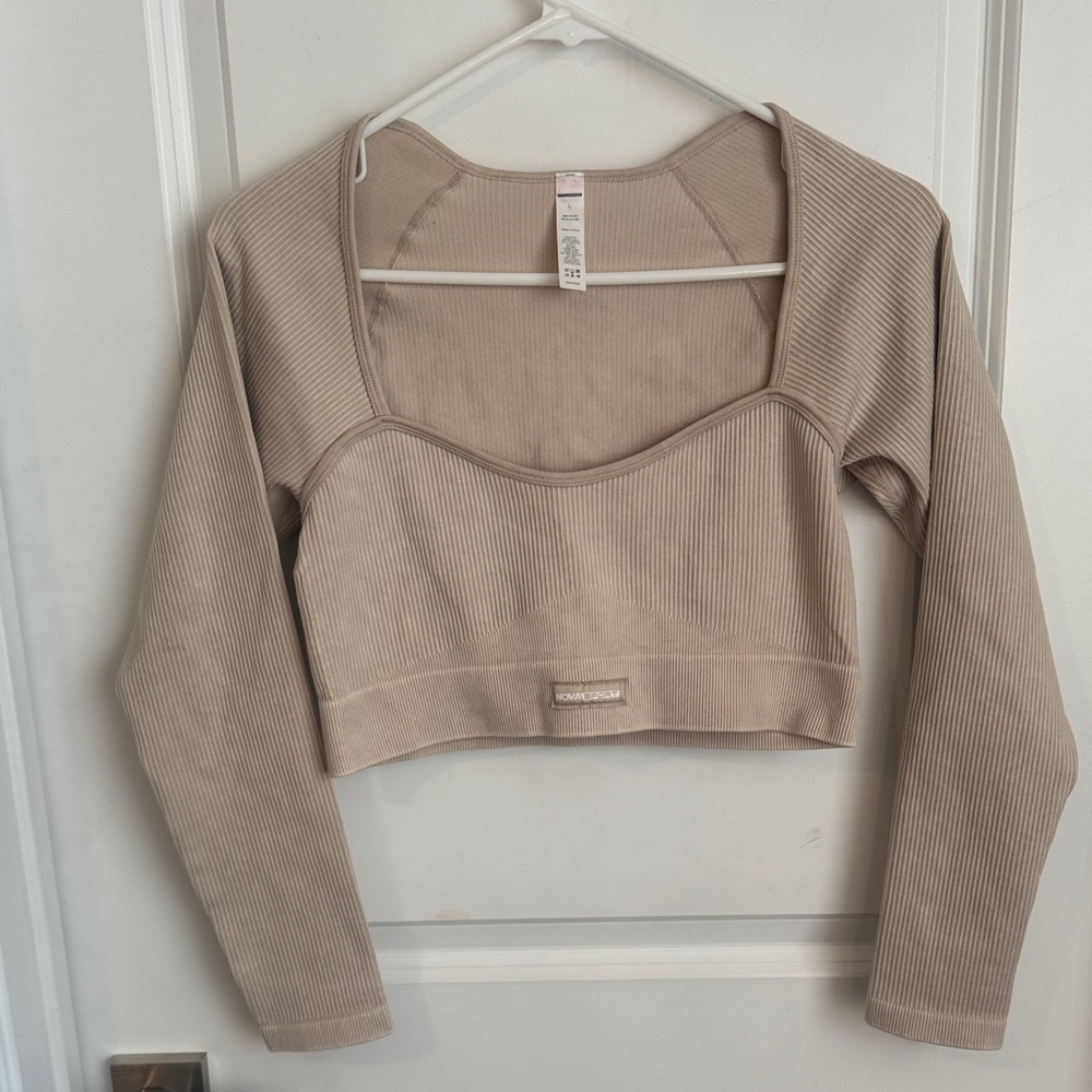 Wonder Nation Taupe Ribbed Long Sleeve Crop Top